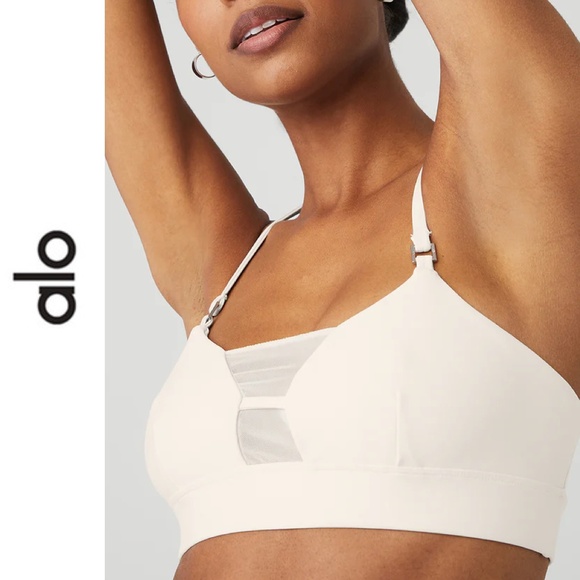 ALO YOGA | Airlift Mesh Allure SPORTS  Bra Ivory | XS - Picture 1 of 7